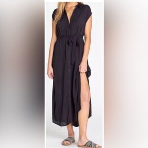 Billabong Black Maxi Dress with Button-Down Front
